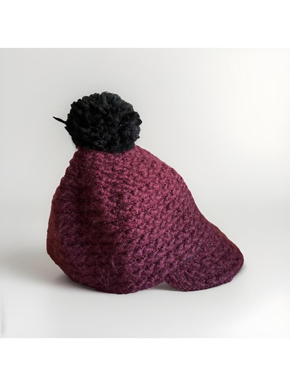 NWT Cara New York Maroon Black Rider Knit Hat Beanie Pom Pom Cap OS